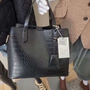 A New Day Black Croc-Embossed Shouder/ Crossbody Bag NWT